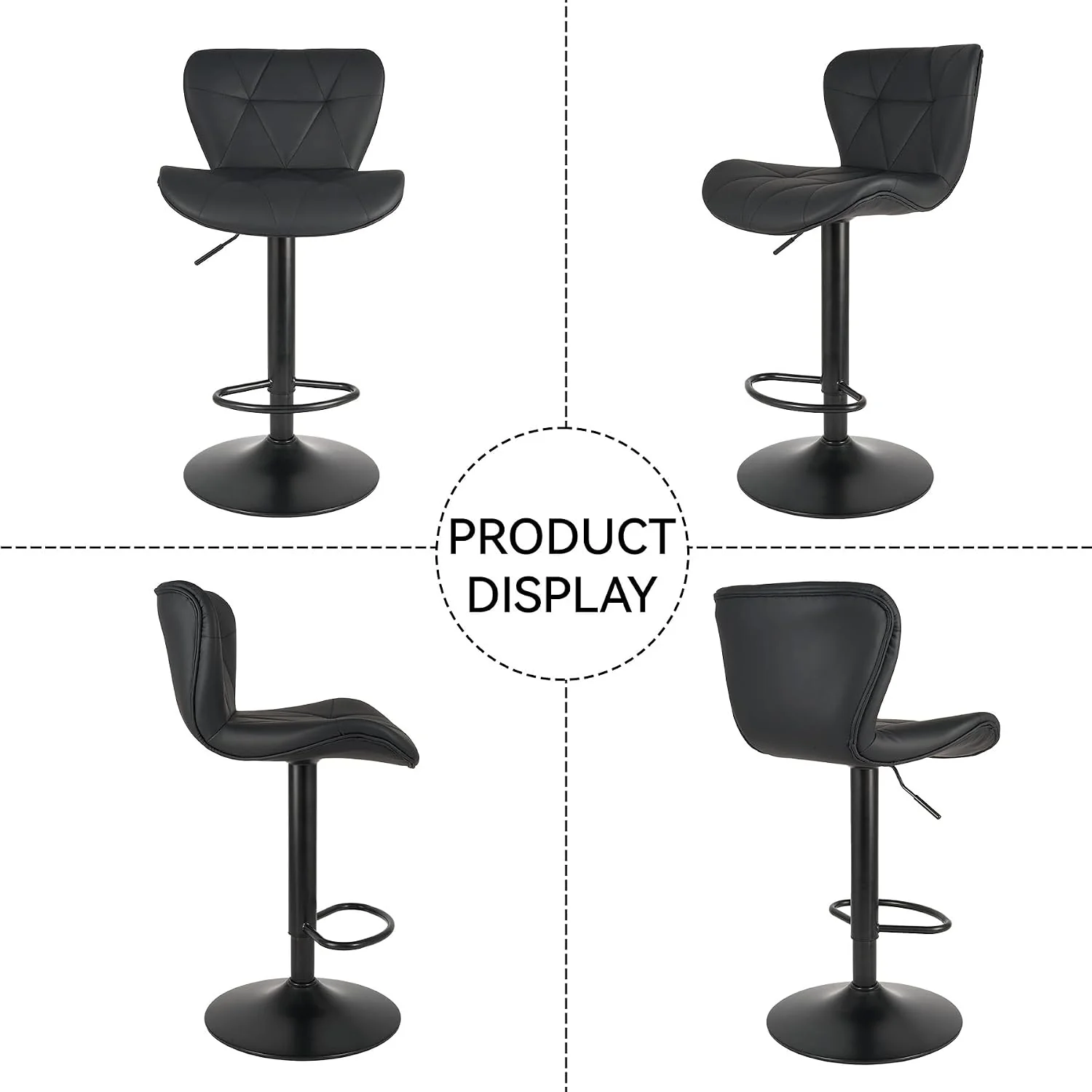 FashionTick Adjustable Faux Leather Swivel Bar Stools with Back, Set of 2, Black - image 5
