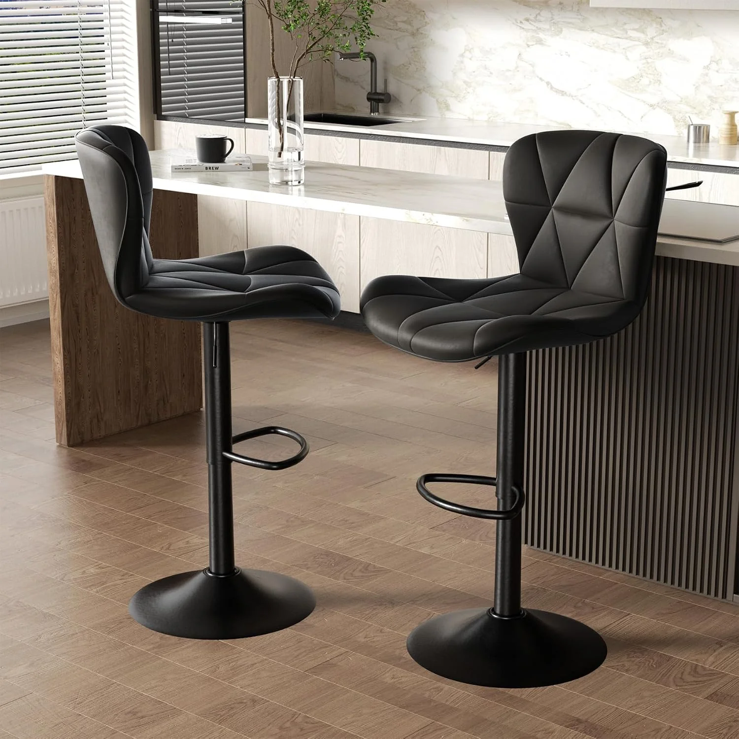 FashionTick Adjustable Faux Leather Swivel Bar Stools with Back, Set of 2, Black - image 6