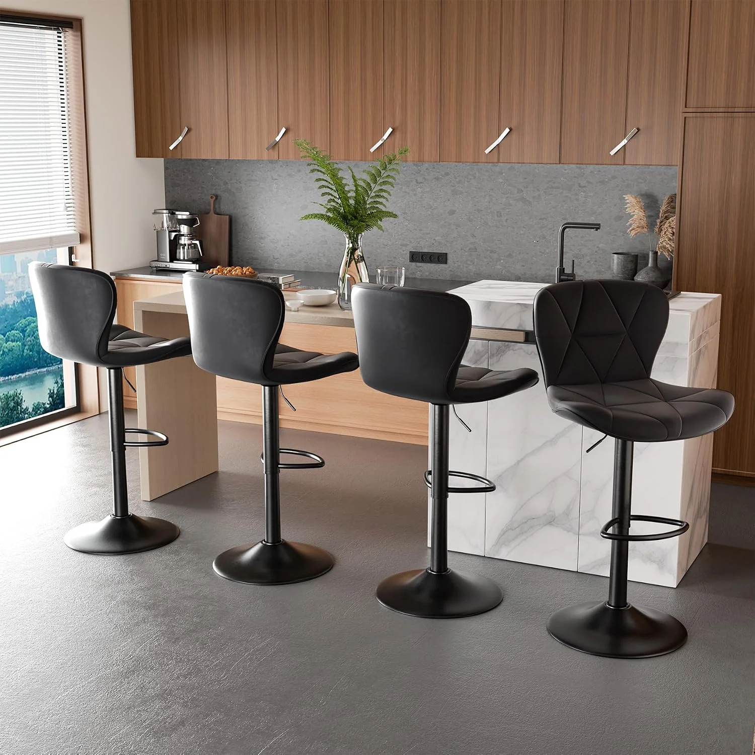 FashionTick Adjustable Faux Leather Swivel Bar Stools with Back, Set of 2, Black - image 7