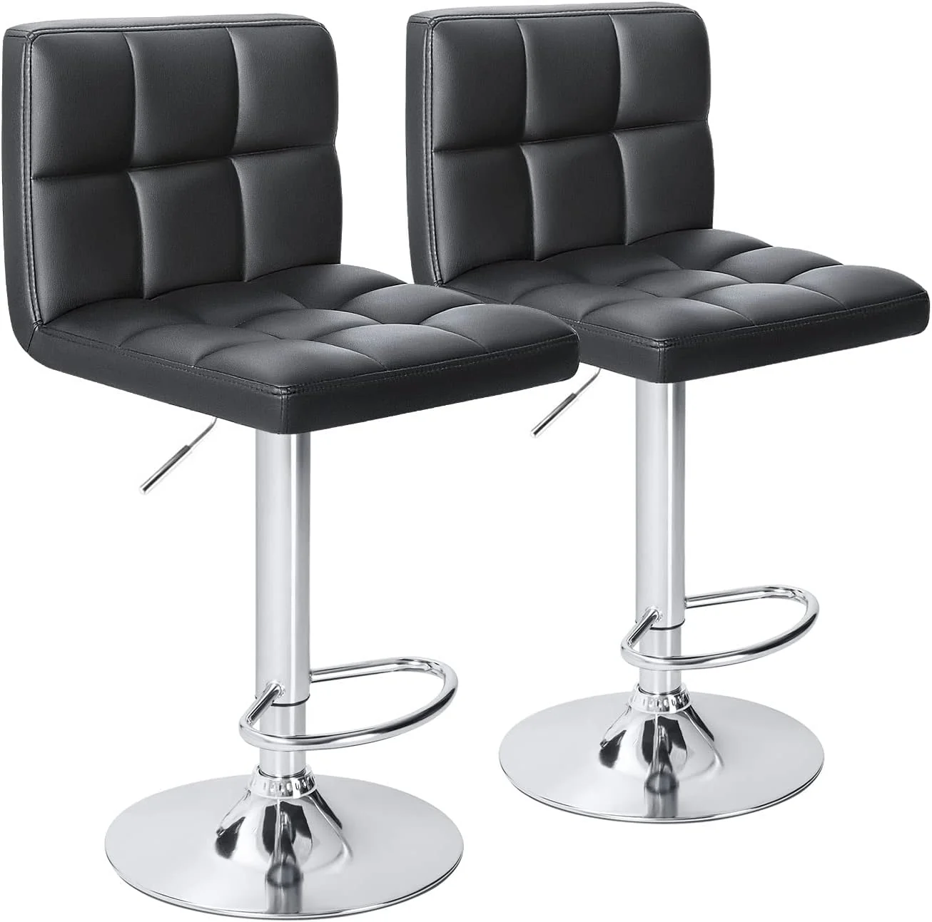 FashionTick Adjustable Swivel PU Leather Bar Stools with Back and Metal Base, Set of 2, Black