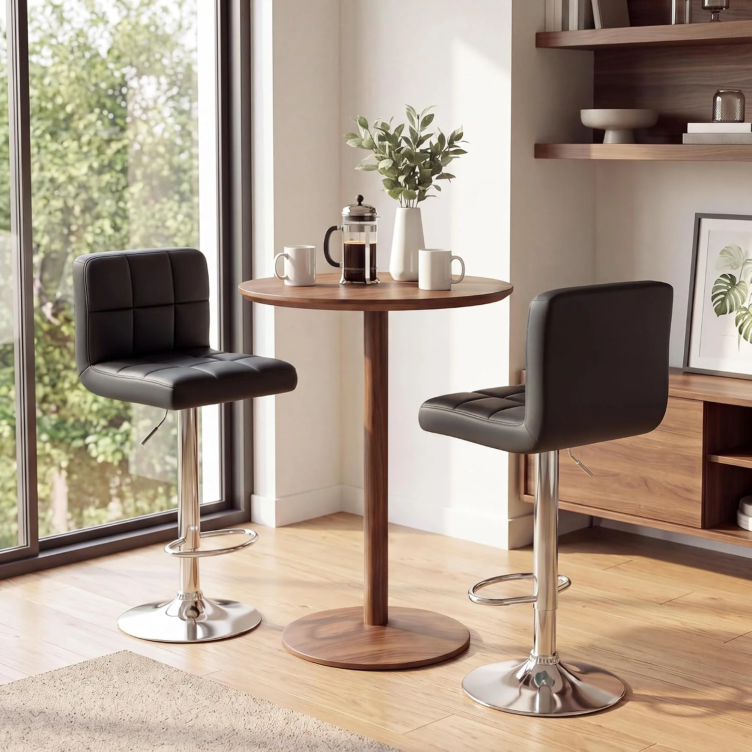 FashionTick Adjustable Swivel PU Leather Bar Stools with Back and Metal Base, Set of 2, Black - image 2
