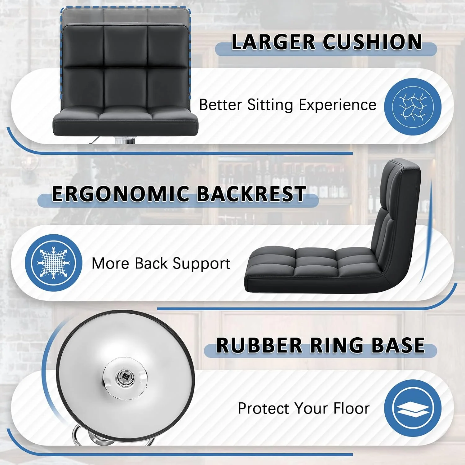FashionTick Adjustable Swivel PU Leather Bar Stools with Back and Metal Base, Set of 2, Black - image 6