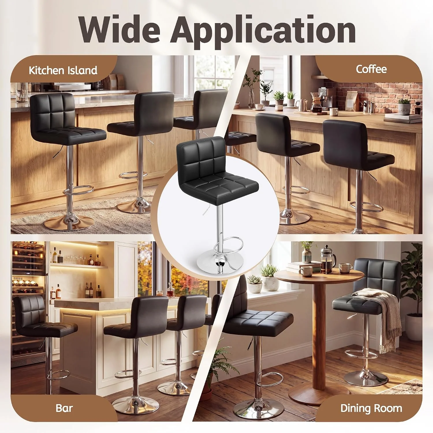 FashionTick Adjustable Swivel PU Leather Bar Stools with Back and Metal Base, Set of 2, Black - image 7