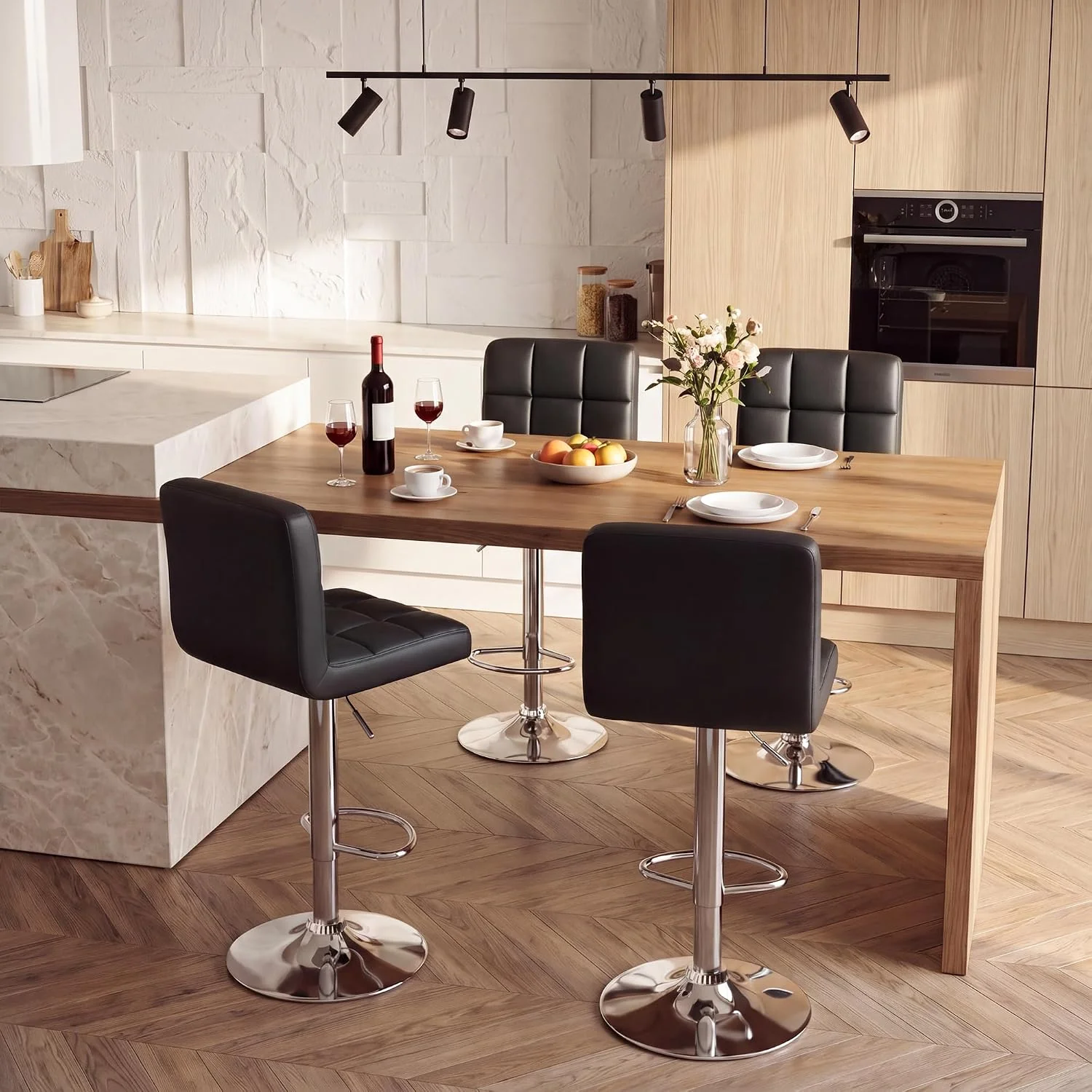 FashionTick Adjustable Swivel PU Leather Bar Stools with Back and Metal Base, Set of 2, Black - image 8
