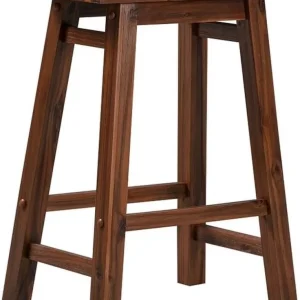 FashionTick Backless Acacia Wood Saddle Counter Stools, Set of 2, Chestnut Wire-Brush