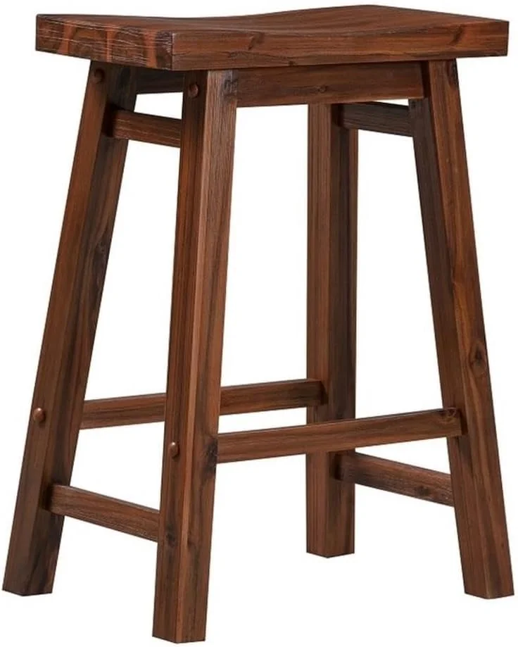 FashionTick Backless Acacia Wood Saddle Counter Stools, Set of 2, Chestnut Wire-Brush