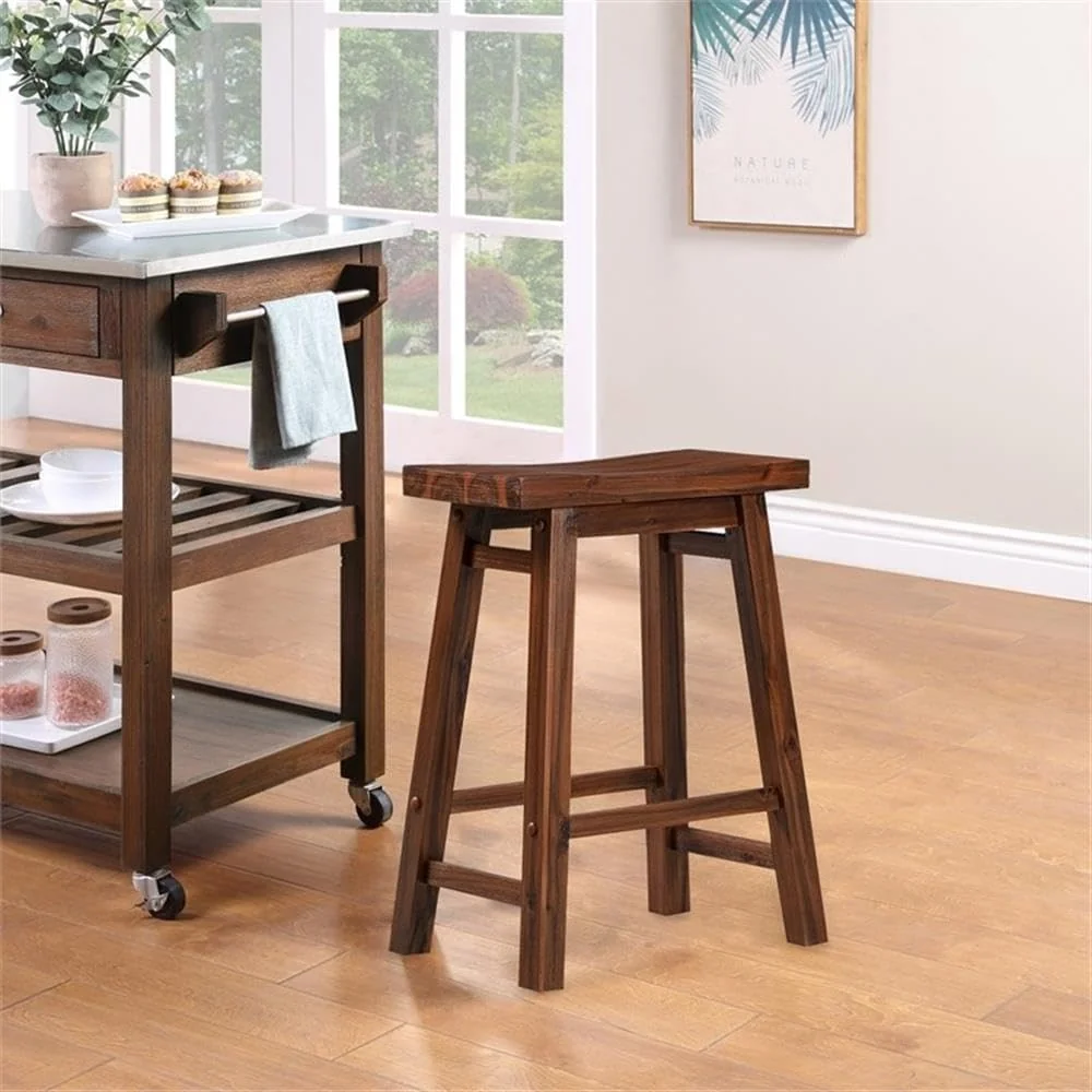 FashionTick Backless Acacia Wood Saddle Counter Stools, Set of 2, Chestnut Wire-Brush - image 2