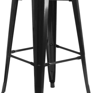 FashionTick Backless Metal Barstool, 30 Inch Indoor Outdoor Stackable, Black
