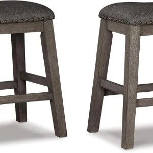 FashionTick Backless Upholstered Counter Stools with Nailhead Trim, Set of 2, Gray