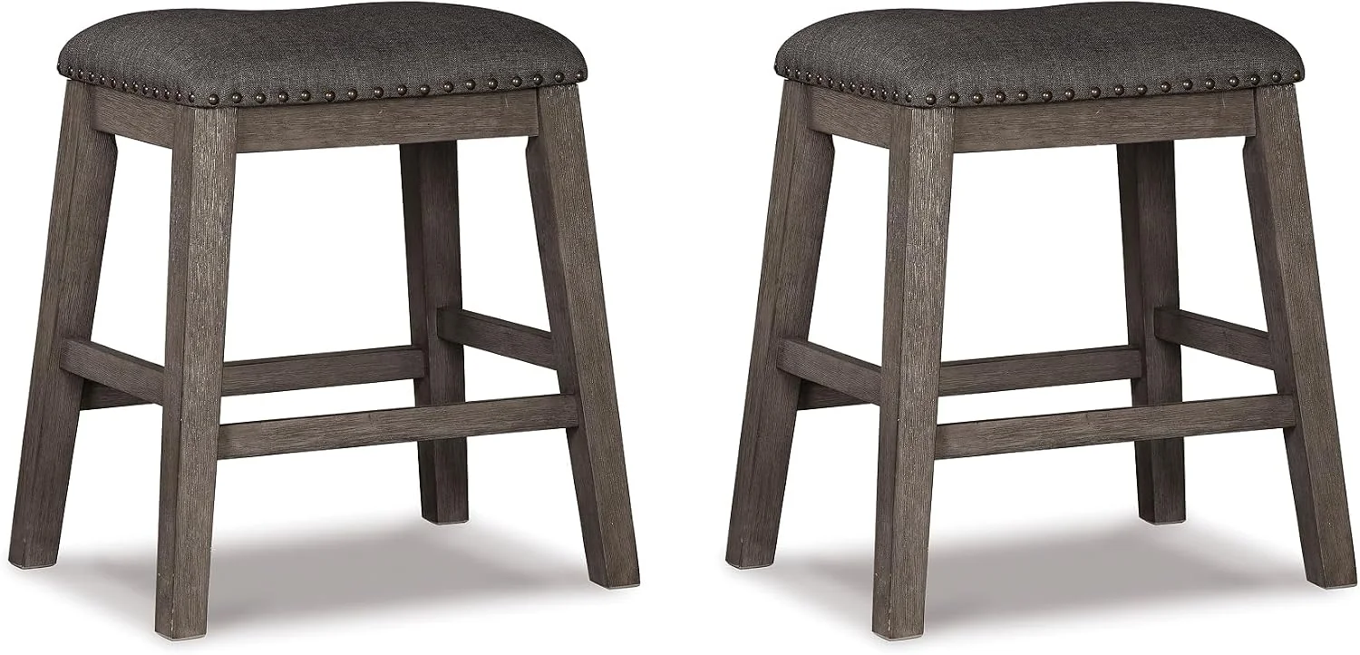 FashionTick Backless Upholstered Counter Stools with Nailhead Trim, Set of 2, Gray