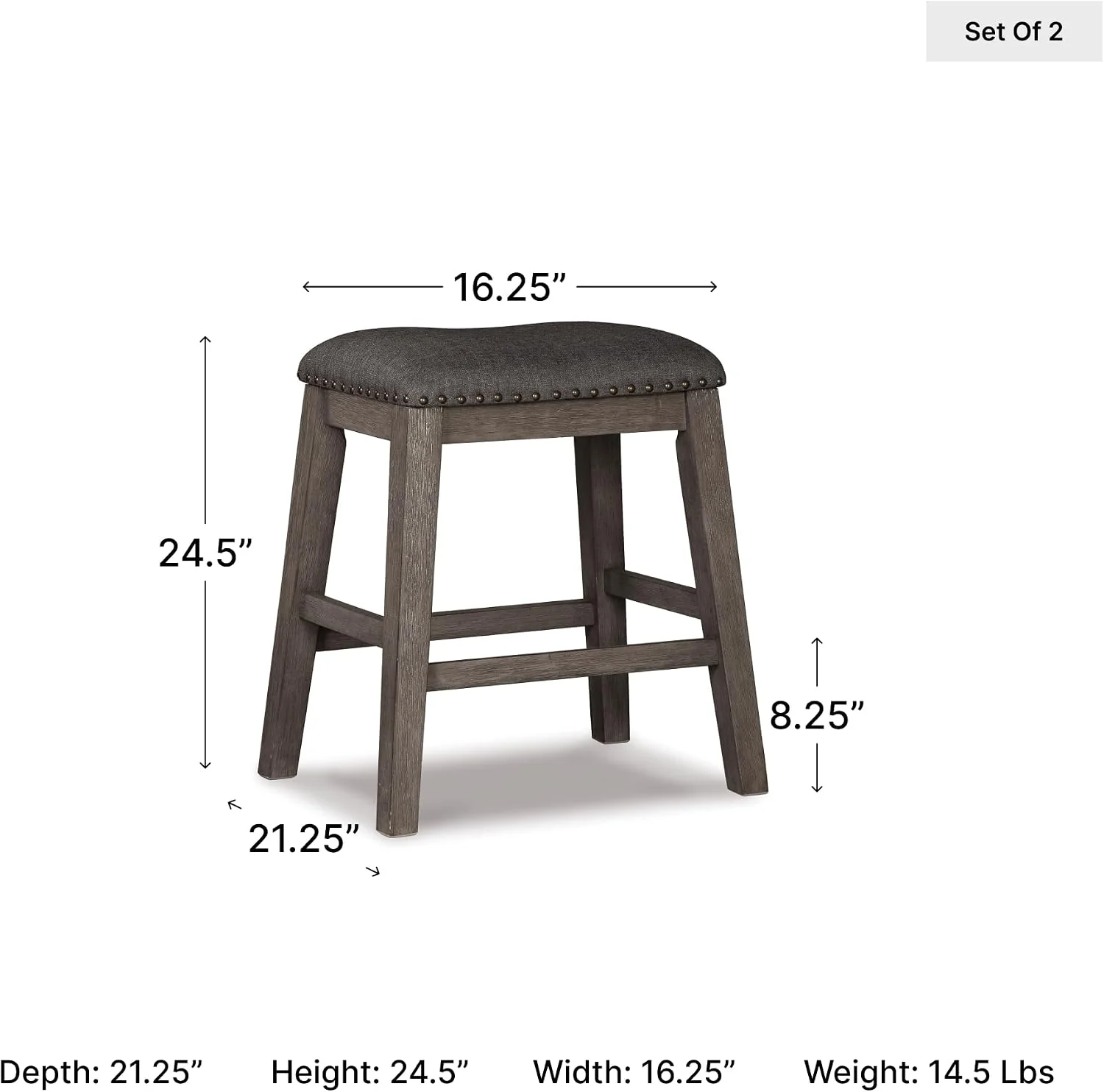 FashionTick Backless Upholstered Counter Stools with Nailhead Trim, Set of 2, Gray - image 2