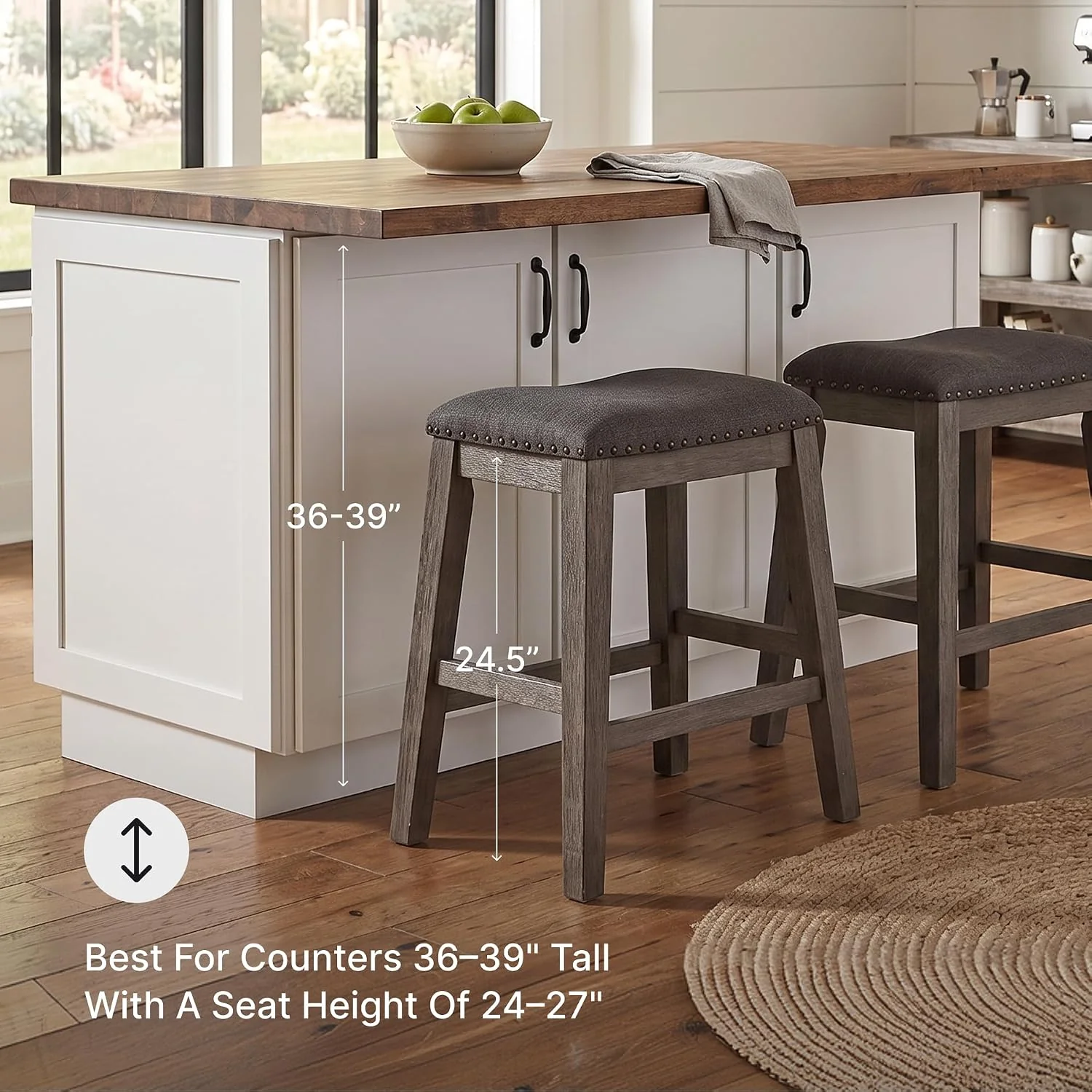 FashionTick Backless Upholstered Counter Stools with Nailhead Trim, Set of 2, Gray - image 3