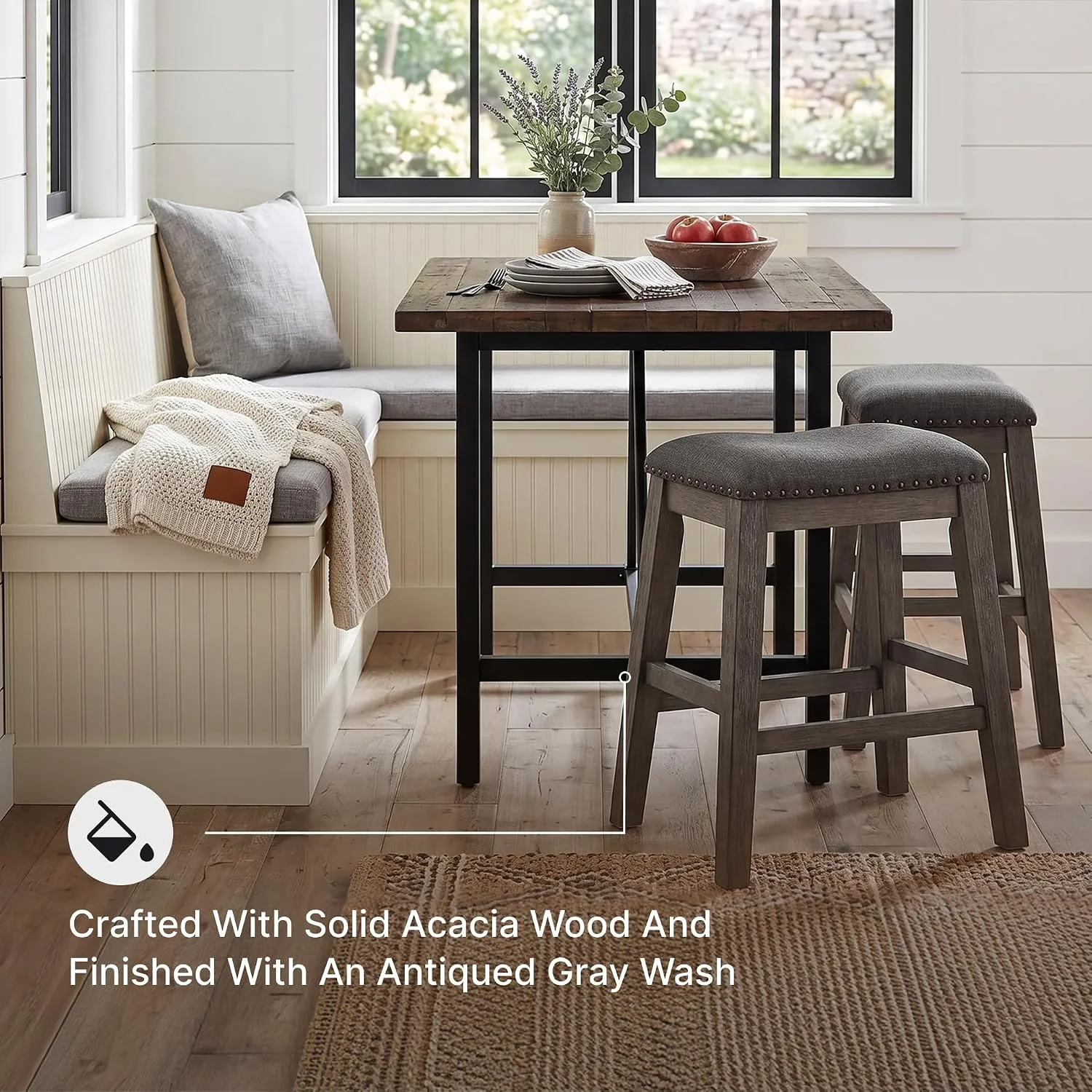 FashionTick Backless Upholstered Counter Stools with Nailhead Trim, Set of 2, Gray - image 5