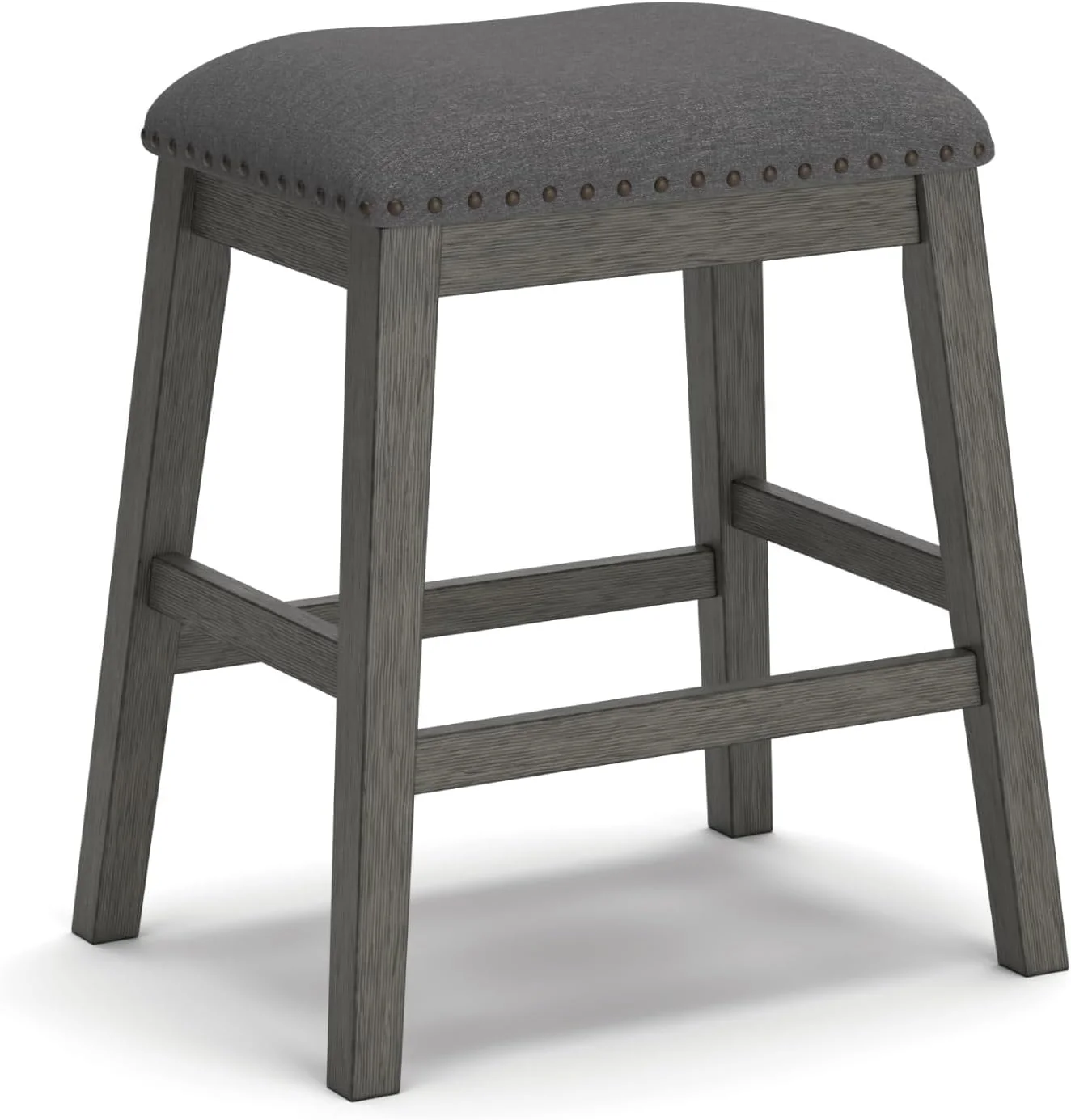 FashionTick Backless Upholstered Counter Stools with Nailhead Trim, Set of 2, Gray - image 7