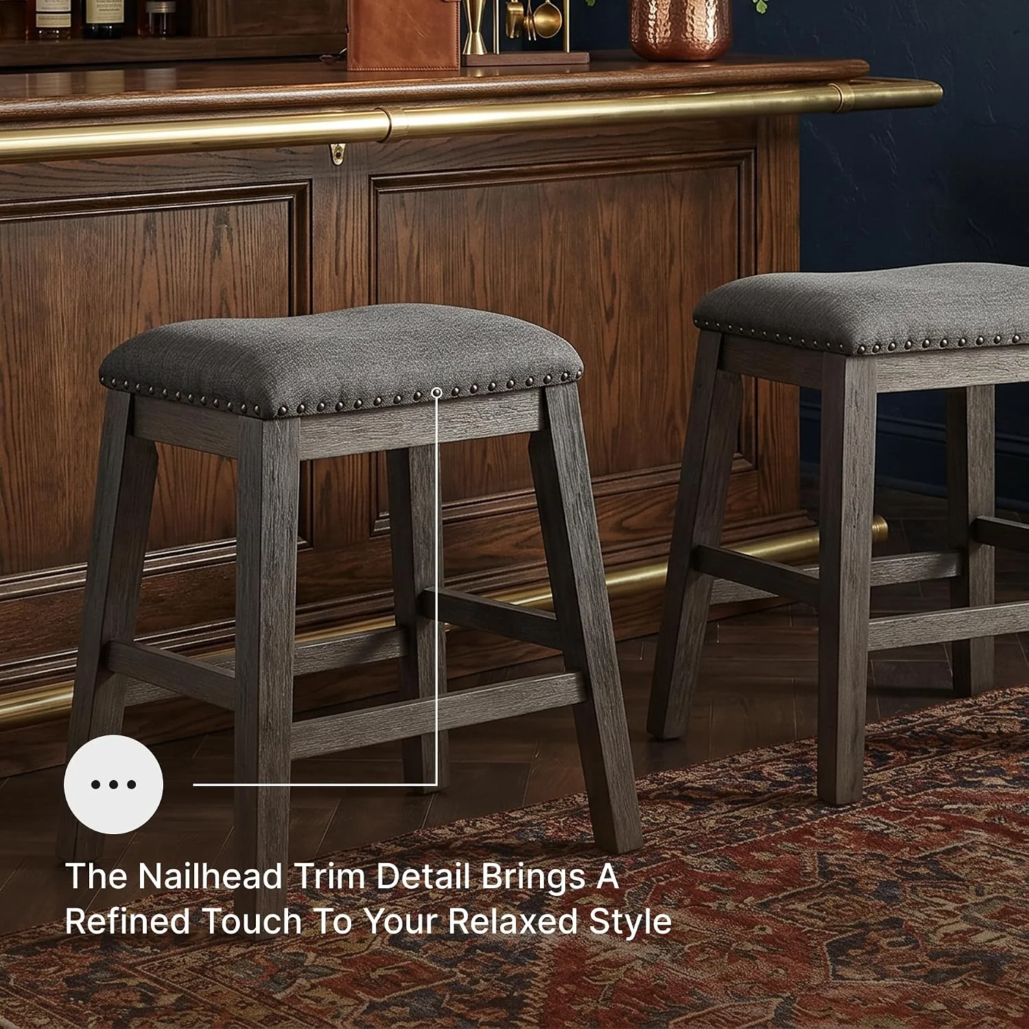FashionTick Backless Upholstered Counter Stools with Nailhead Trim, Set of 2, Gray - image 8