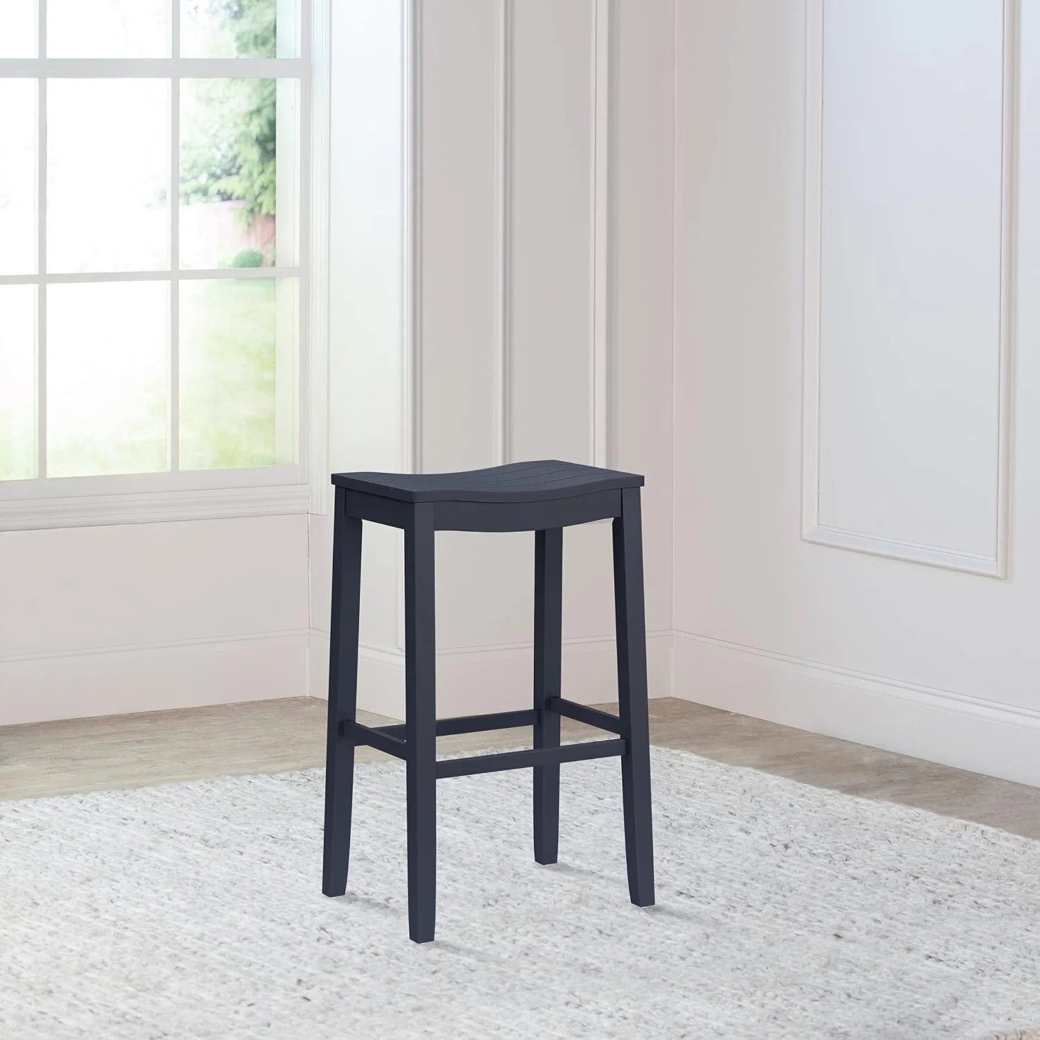 FashionTick Backless Wood Saddle Bar Stool with Grooved Seat, 30 Inch, Navy - image 8