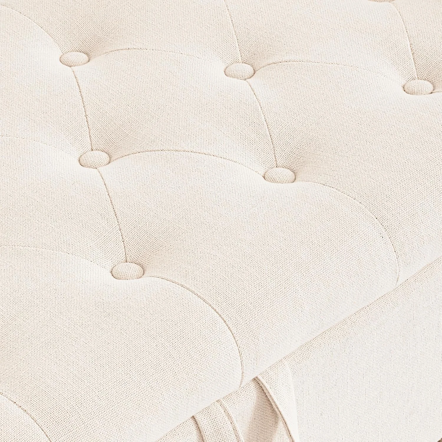 FashionTick Button-Tufted Linen Storage Bench with Rolled Arms, 51 Inch End of Bed Bench, Beige - image 5