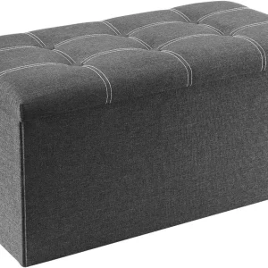 FashionTick Folding Storage Ottoman Bench, 30 Inch Linen Upholstered Bench with Lift-Off Lid, Gray