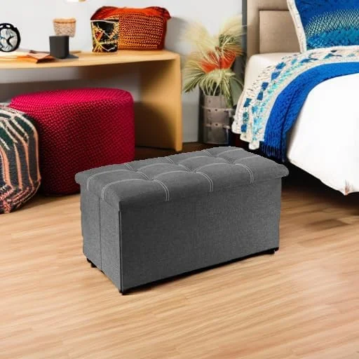 FashionTick Folding Storage Ottoman Bench, 30 Inch Linen Upholstered Bench with Lift-Off Lid, Gray - image 6