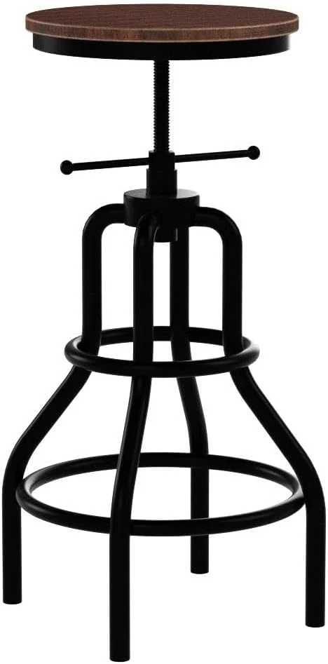 FashionTick Industrial Adjustable Swivel Pipe Stools with Round Wood Seat, Set of 2, Brown Wood - image 5