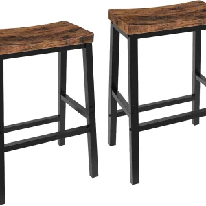 FashionTick Industrial Saddle Counter Stools with Two Footrests, 23.6 Inch, Set of 2, Rustic Brown and Black
