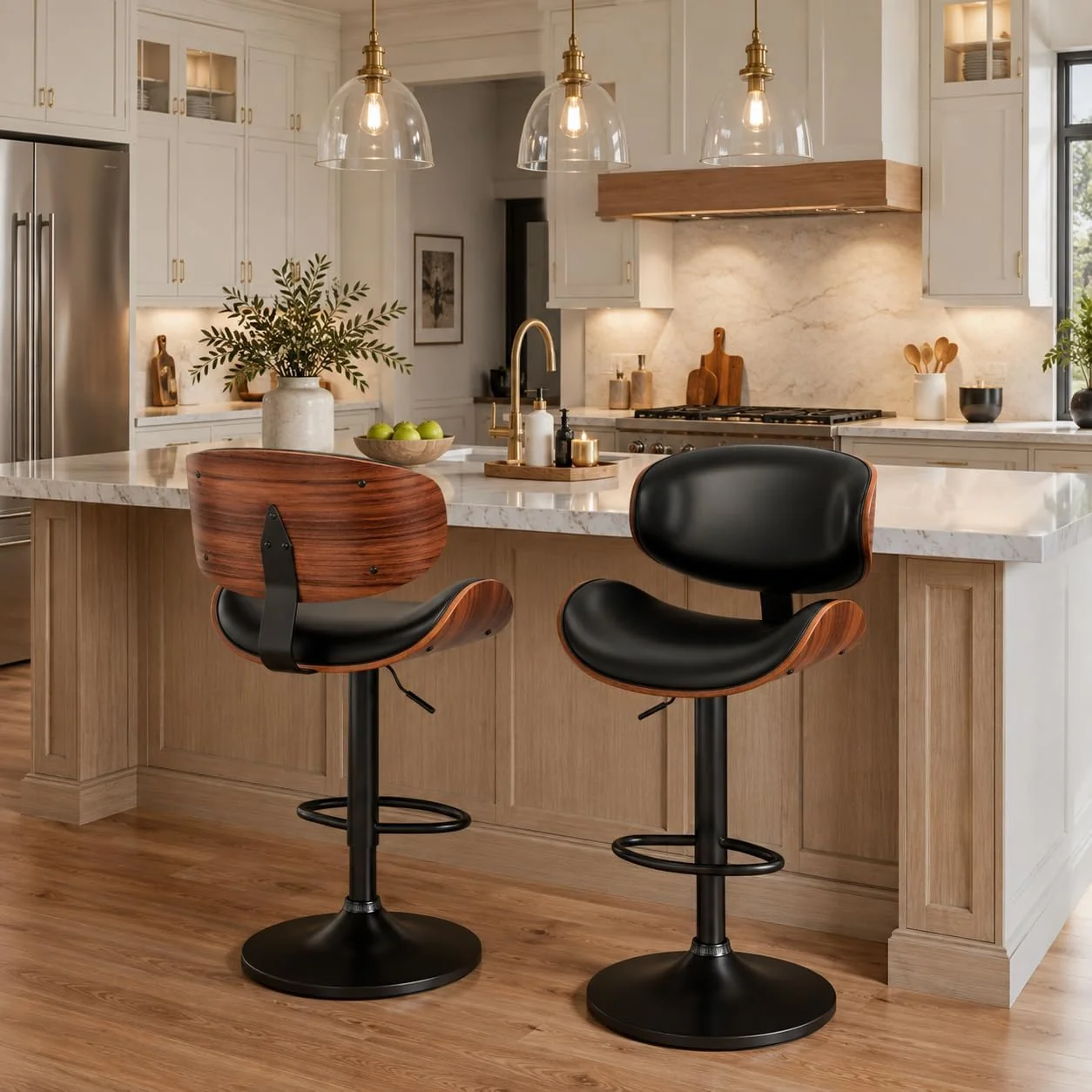 FashionTick Mid-Century Bentwood Swivel Bar Stools with Curved Backrest, Set of 2, Black - image 3