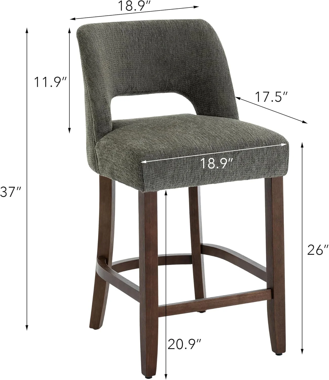 FashionTick Mid-Century Fabric Counter Stools with Curved Wingback, 26 Inch, Set of 2, Green - image 2
