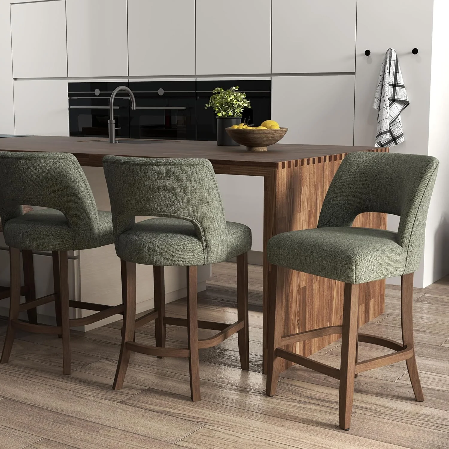 FashionTick Mid-Century Fabric Counter Stools with Curved Wingback, 26 Inch, Set of 2, Green - image 3
