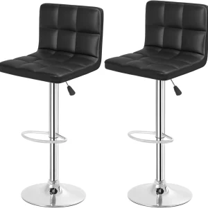 FashionTick PU Leather Swivel Bar Stools with Backrest, Adjustable Height, Set of 2, Black