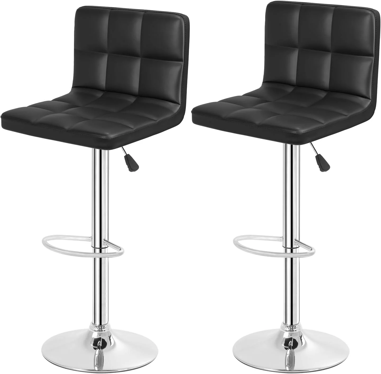 FashionTick PU Leather Swivel Bar Stools with Backrest, Adjustable Height, Set of 2, Black