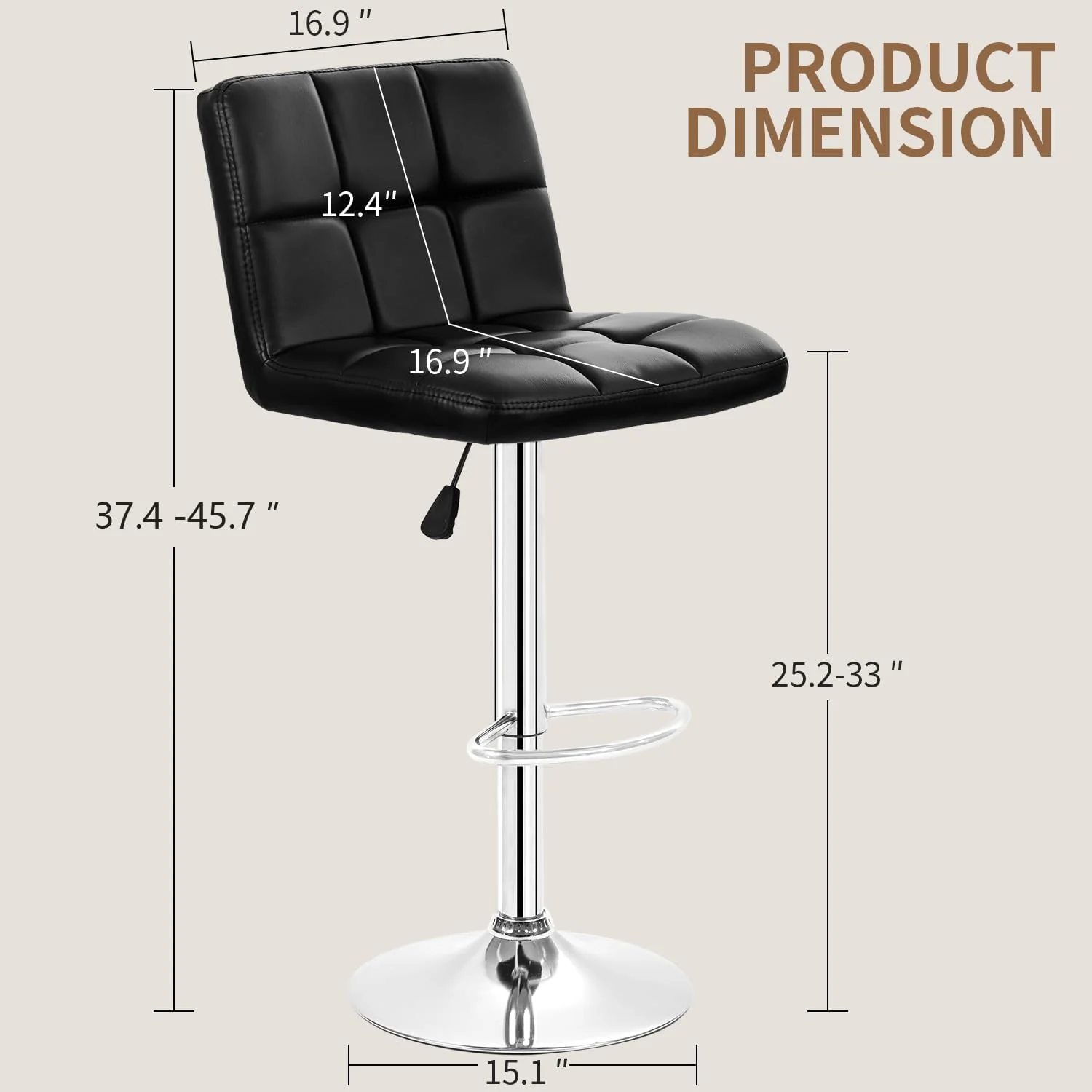 FashionTick PU Leather Swivel Bar Stools with Backrest, Adjustable Height, Set of 2, Black - image 3