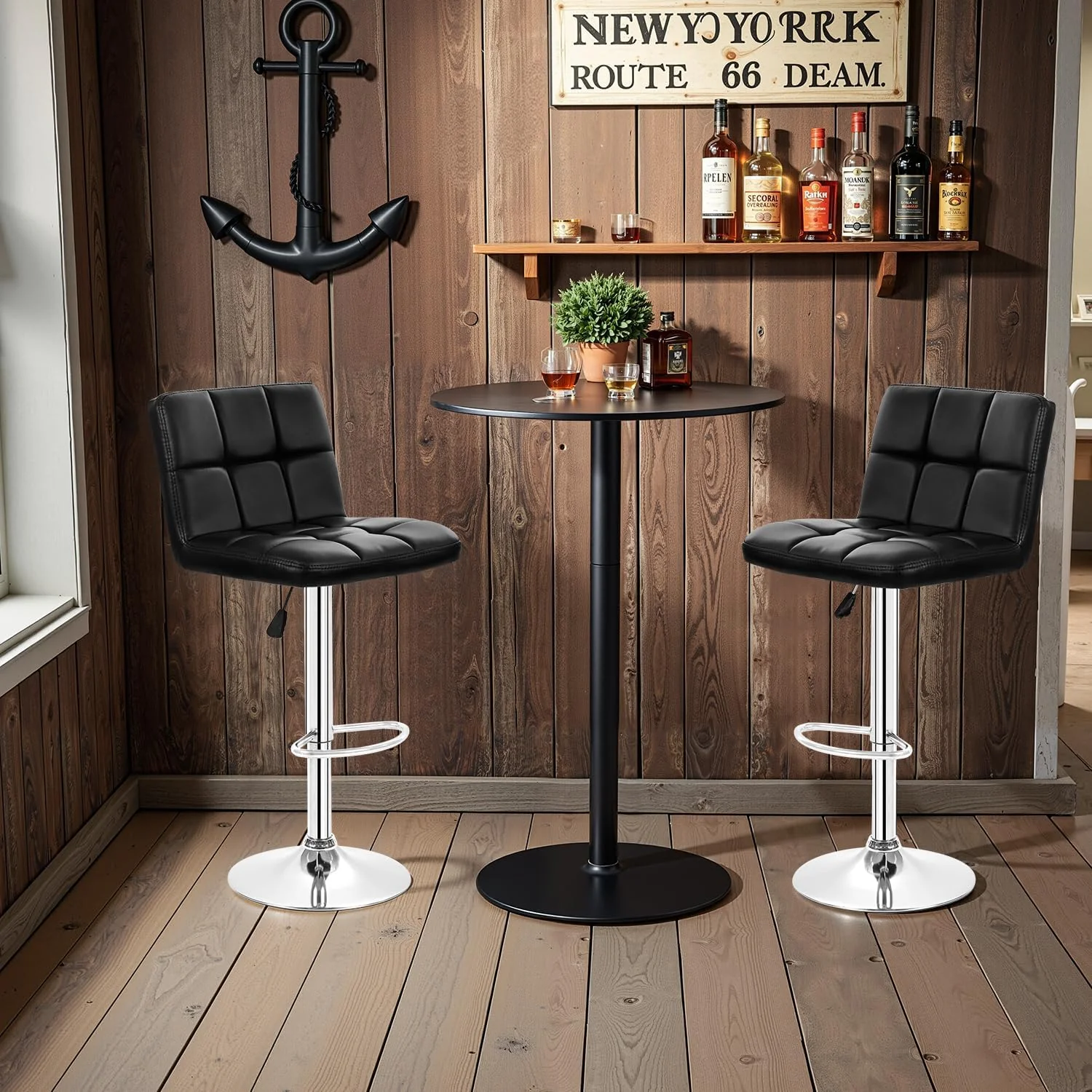 FashionTick PU Leather Swivel Bar Stools with Backrest, Adjustable Height, Set of 2, Black - image 7