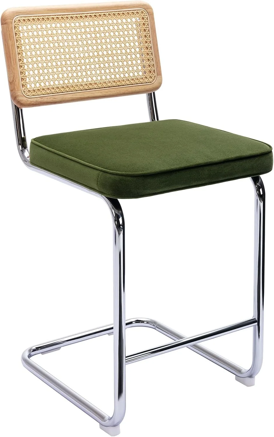 FashionTick Rattan Cane Back Velvet Counter Stools with Chrome Legs, 26 Inch, Set of 2, Olive Green - image 9