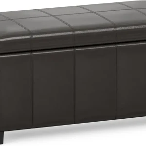 FashionTick Rectangular Storage Ottoman, 36 Inch Vegan Leather with Lift-Up Lid, Tanners Brown