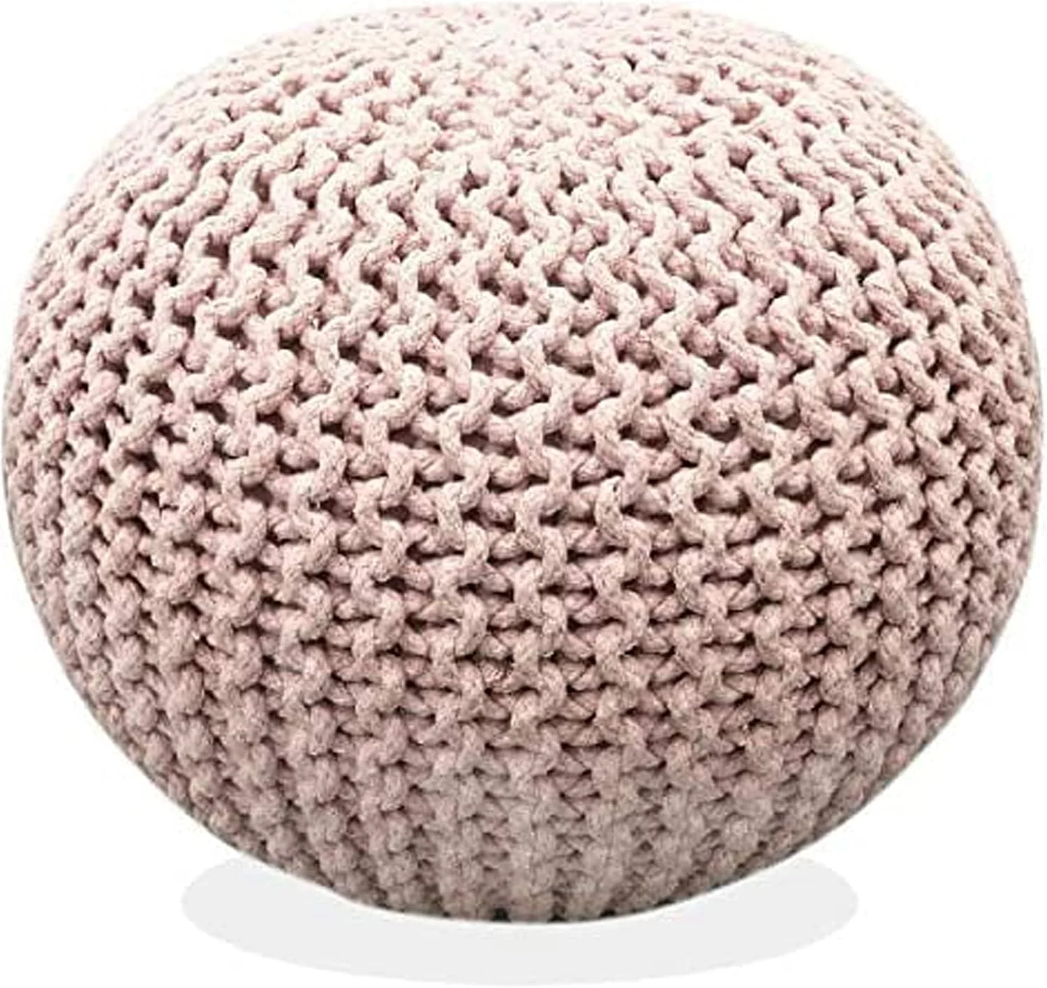 FashionTick Round Knitted Pouf Ottoman, 20 Inch Cotton Foot Stool, Cloud Pink
