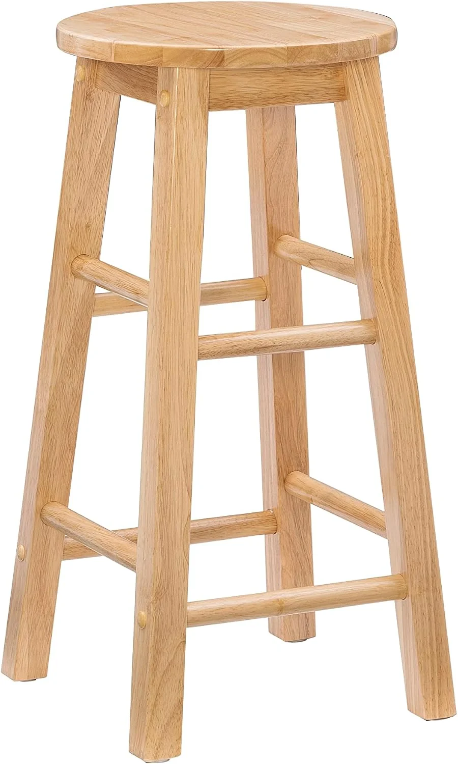 FashionTick Round Seat Wood Counter Stool, 24 Inch Backless, Natural
