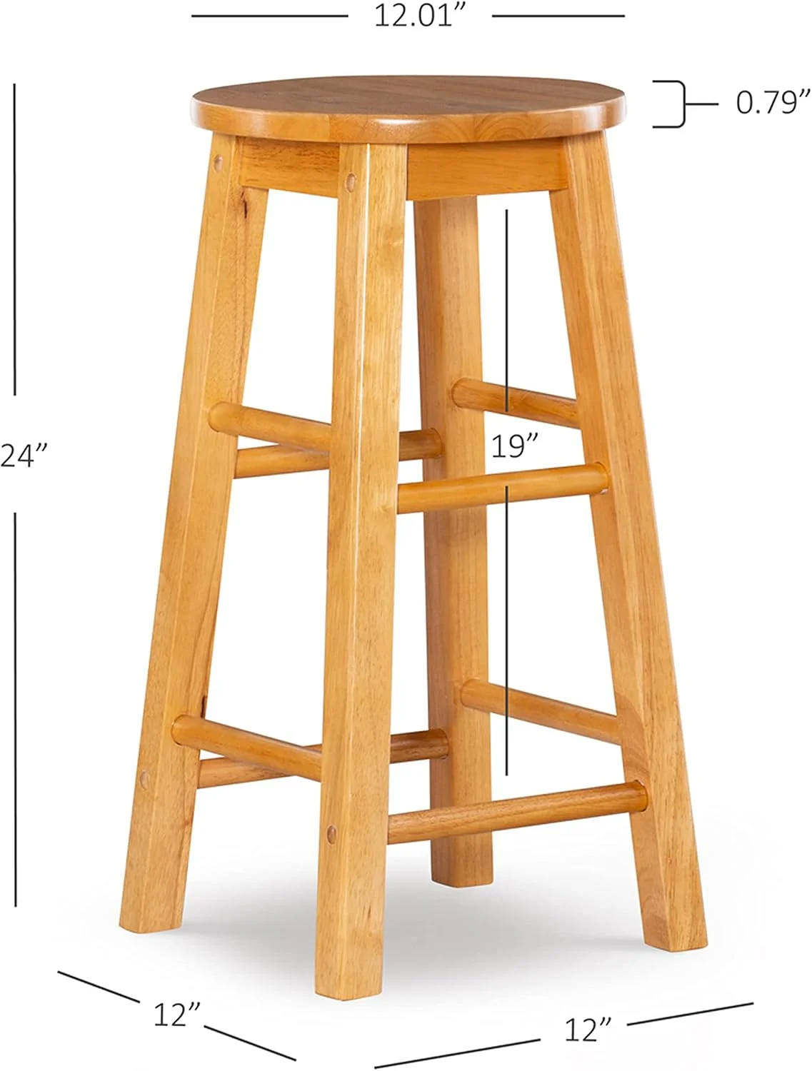 FashionTick Round Seat Wood Counter Stool, 24 Inch Backless, Natural - image 3