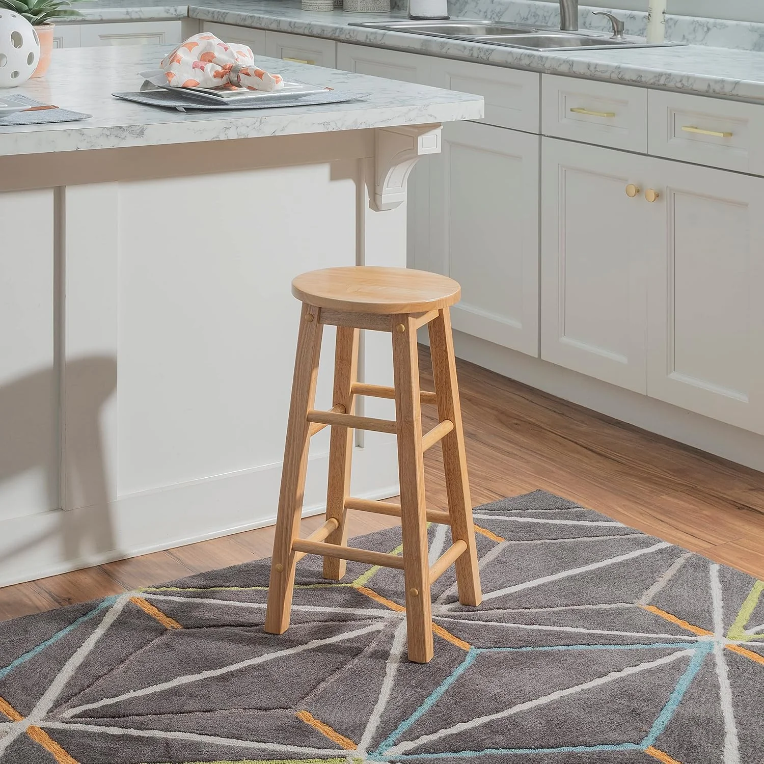 FashionTick Round Seat Wood Counter Stool, 24 Inch Backless, Natural - image 4