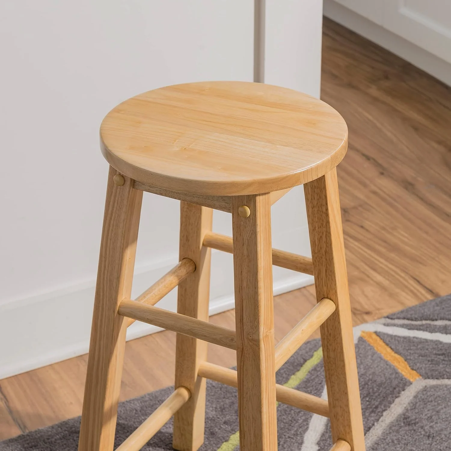 FashionTick Round Seat Wood Counter Stool, 24 Inch Backless, Natural - image 5