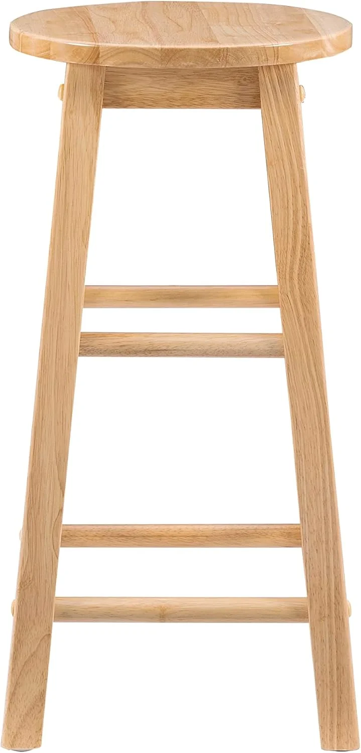 FashionTick Round Seat Wood Counter Stool, 24 Inch Backless, Natural - image 7