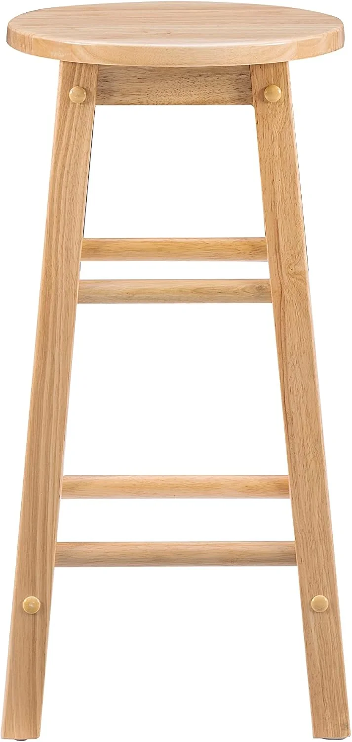 FashionTick Round Seat Wood Counter Stool, 24 Inch Backless, Natural - image 8
