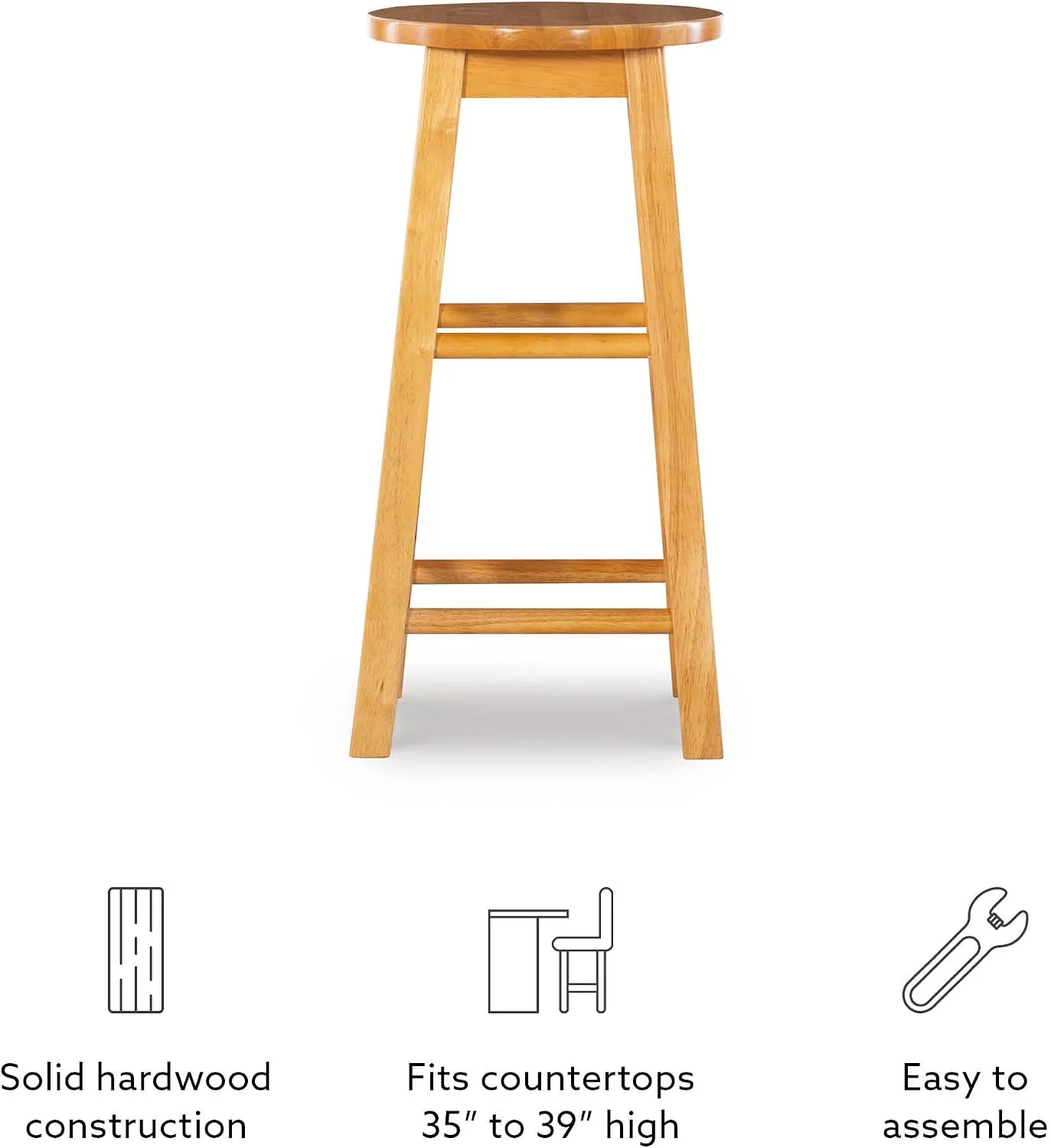 FashionTick Round Seat Wood Counter Stool, 24 Inch Backless, Natural - image 11