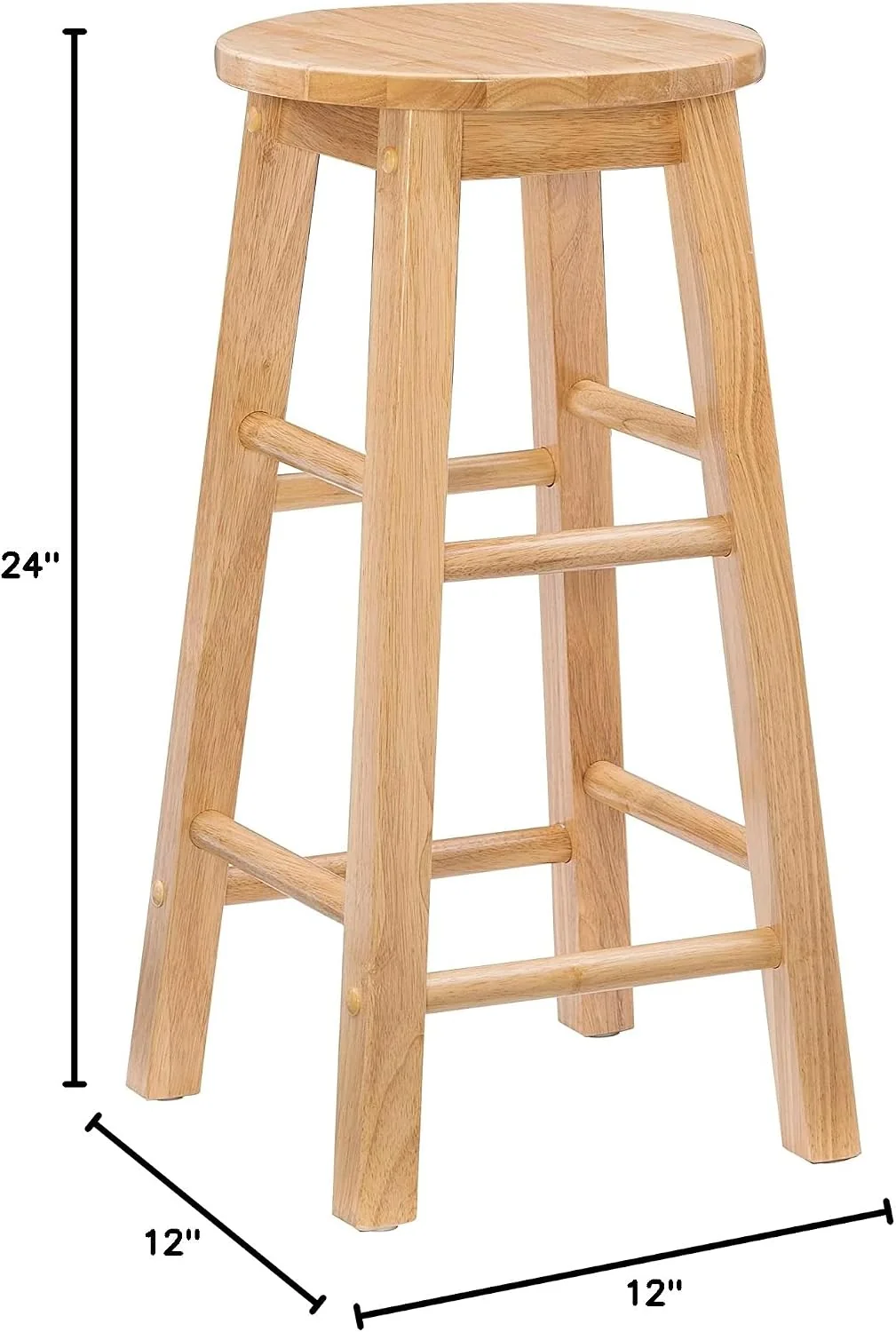 FashionTick Round Seat Wood Counter Stool, 24 Inch Backless, Natural - image 12
