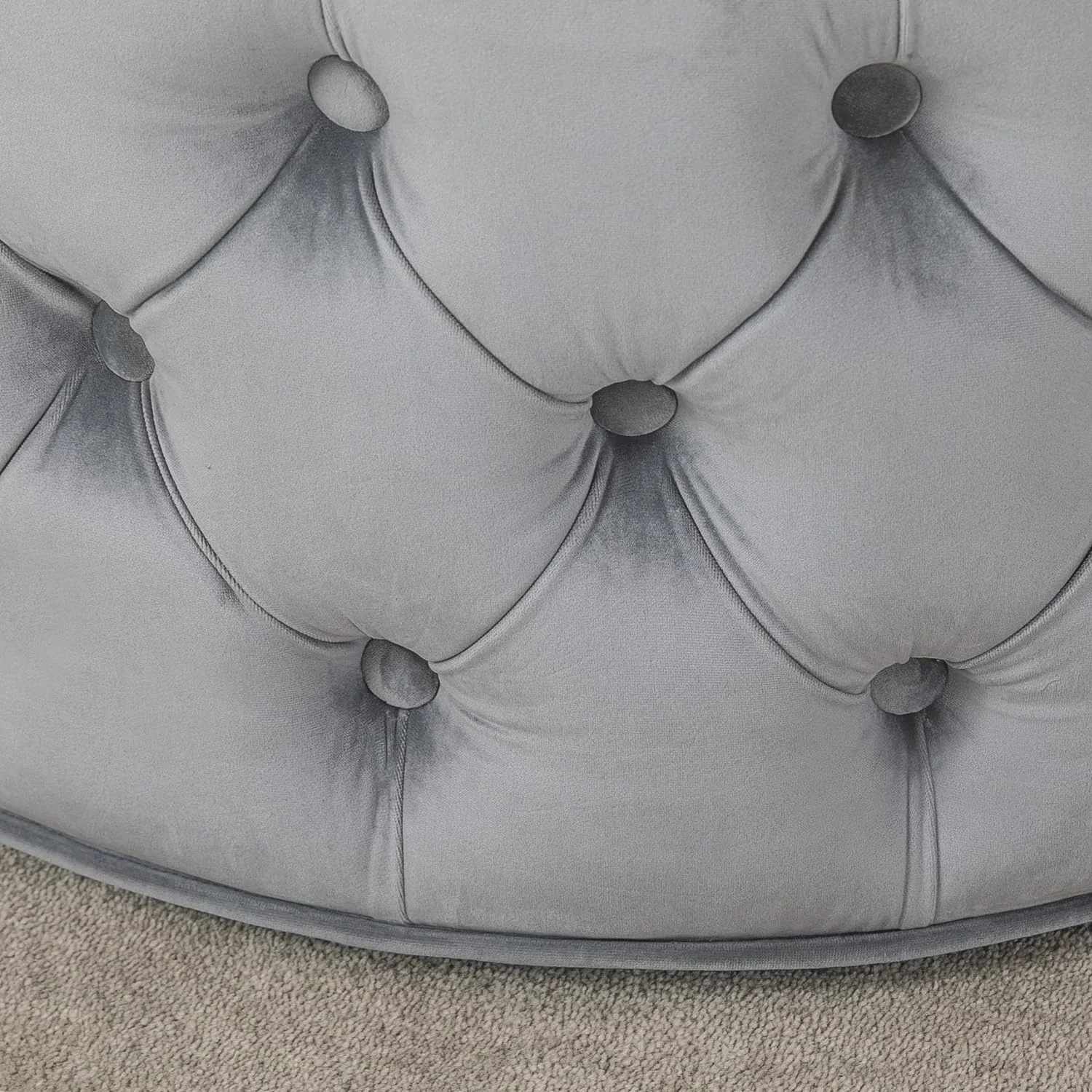 FashionTick Round Velvet Button-Tufted Storage Ottoman, 28 Inch with Removable Lid, Gray - image 7