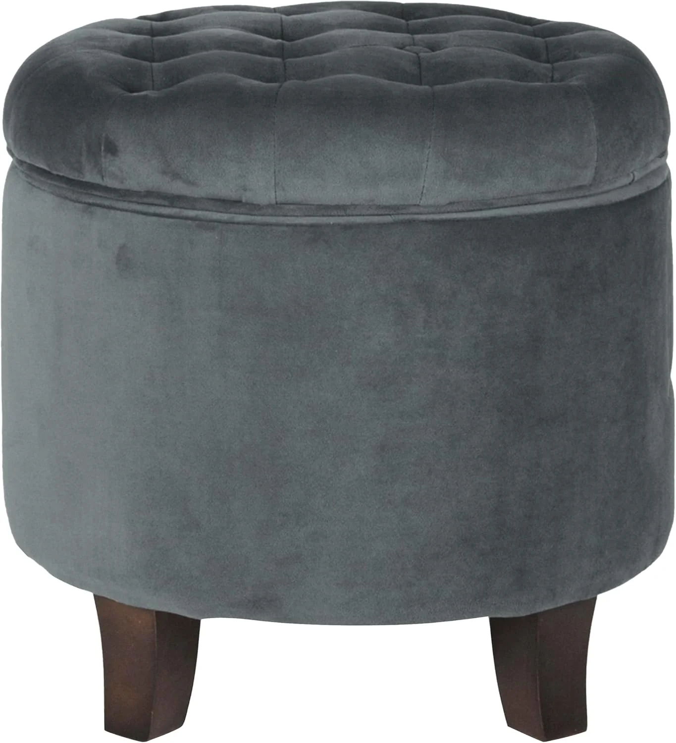 FashionTick Round Velvet Button-Tufted Storage Ottoman with Wood Legs, 19 Inch, Dark Gray