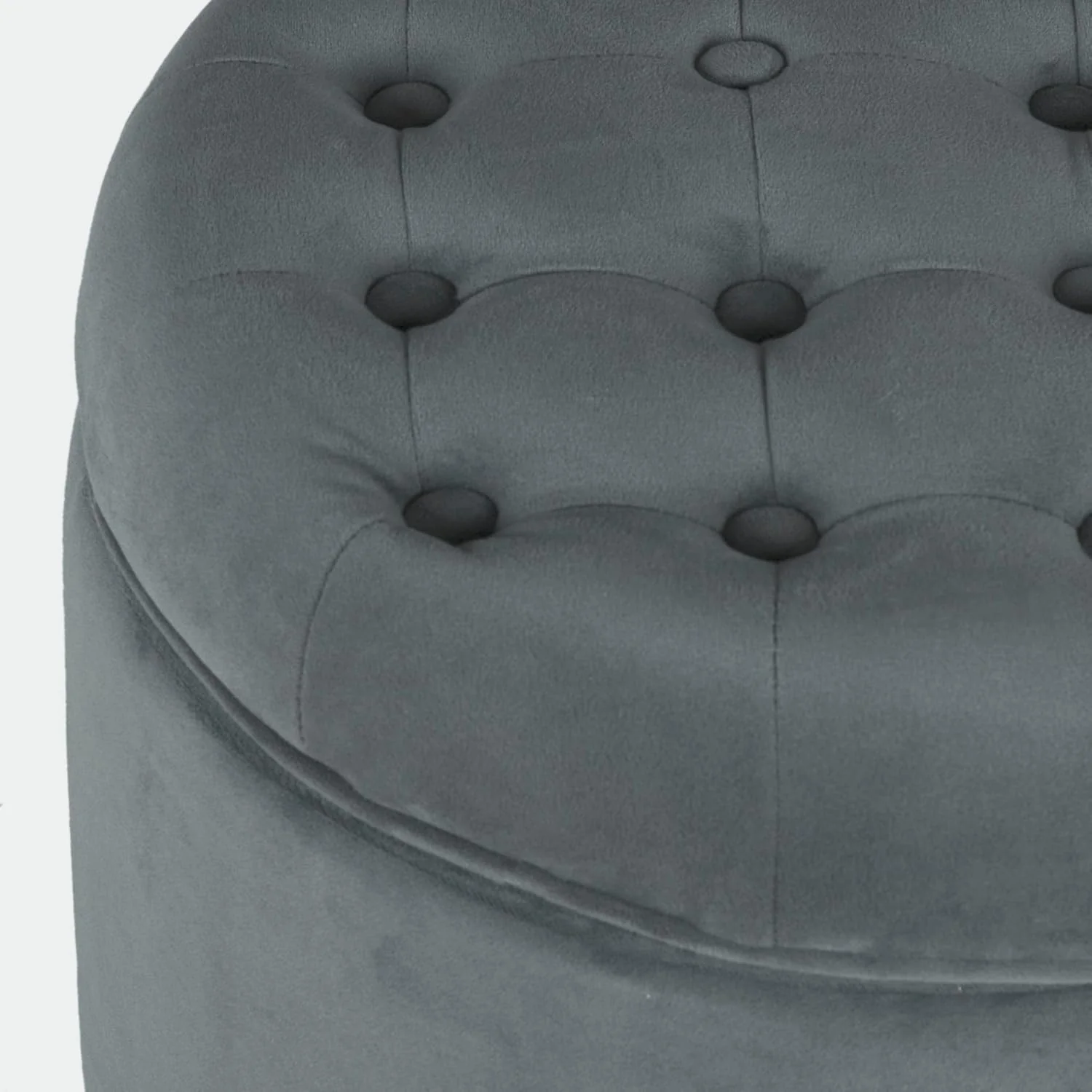 FashionTick Round Velvet Button-Tufted Storage Ottoman with Wood Legs, 19 Inch, Dark Gray - image 5