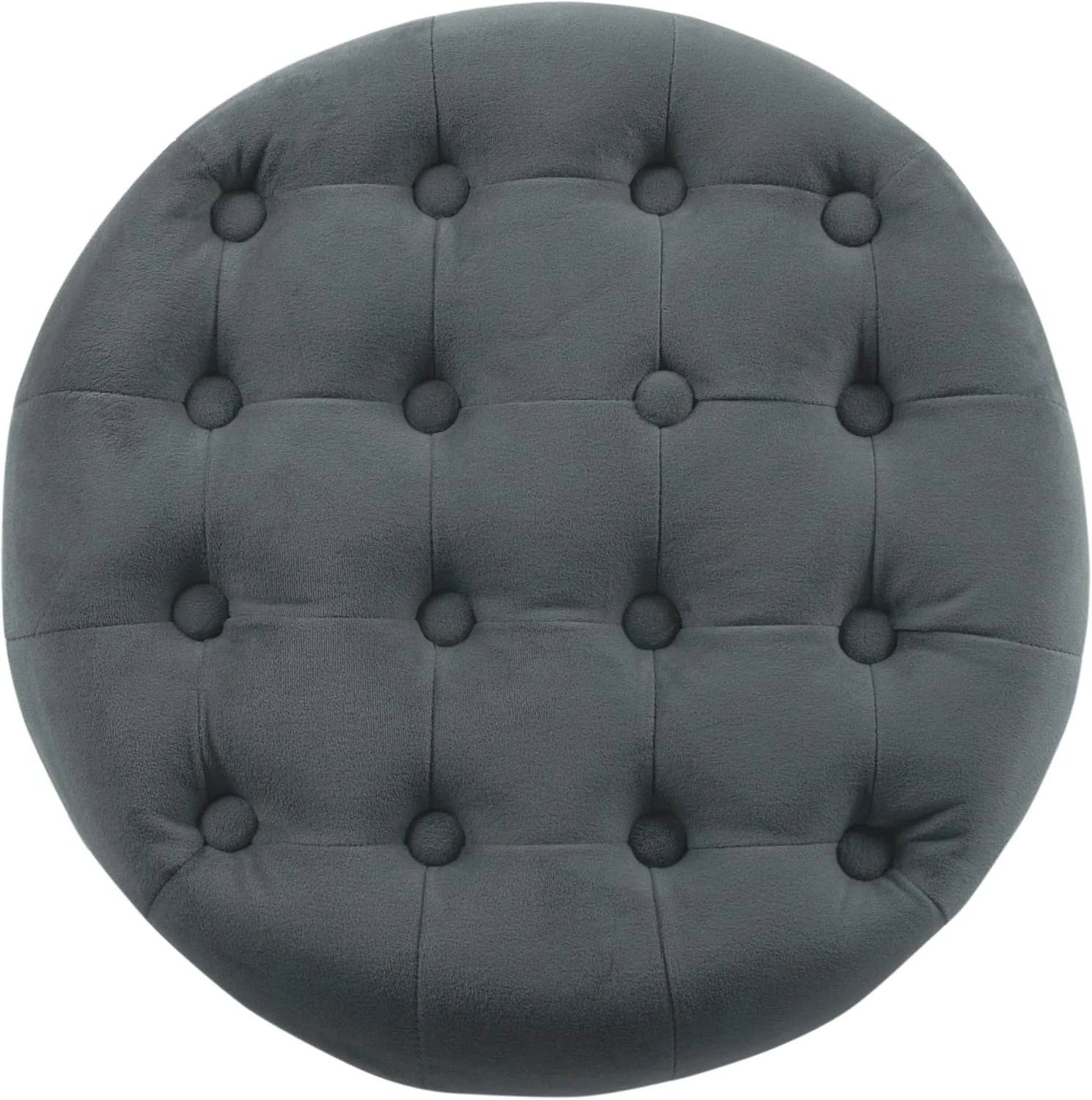 FashionTick Round Velvet Button-Tufted Storage Ottoman with Wood Legs, 19 Inch, Dark Gray - image 8