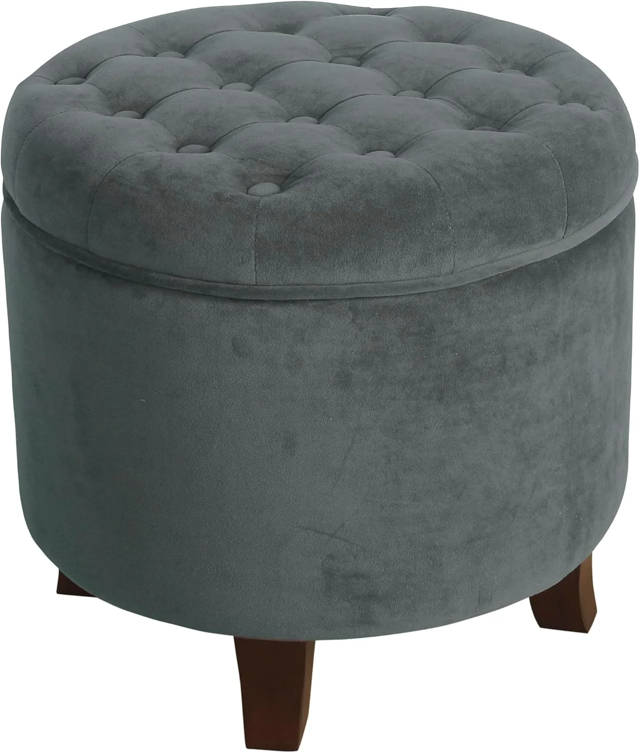FashionTick Round Velvet Button-Tufted Storage Ottoman with Wood Legs, 19 Inch, Dark Gray - image 10