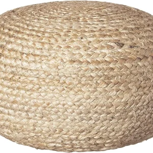 FashionTick Round Woven Jute Pouf Ottoman, 19 Inch Boho Foot Rest, Natural