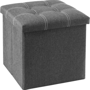 FashionTick Small Folding Storage Ottoman Cube, 15 Inch Linen Foot Rest, Gray